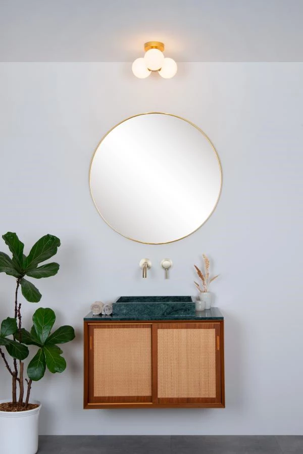 Lucide TRUDY - Flush ceiling light Bathroom - Ø 28 cm - 3xG9 - IP44 - Matt Gold / Brass - ambiance 1